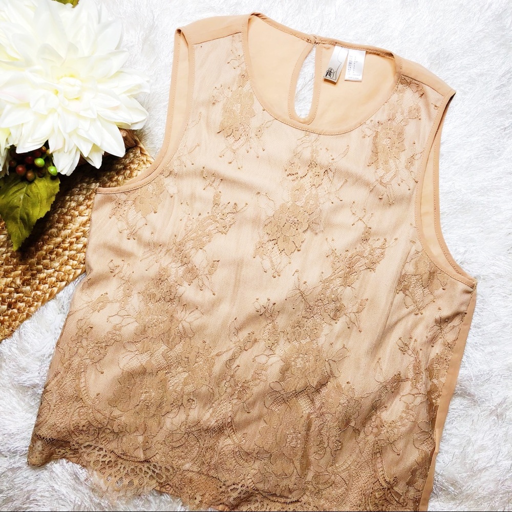 NWOT XXI nude lace tank top - Picture 1 of 4